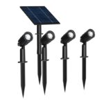 Confezione da 4 faretti solari LED a spillo da 5W con sensore crepuscolare per esterno e giardino