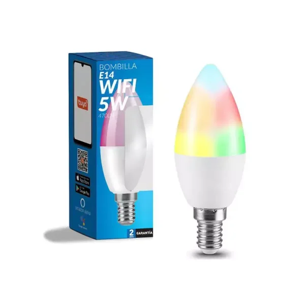 Bombilla LED Inteligente Smart C37 E14 Vela Dimable CCT+RGB 6W WiFi  Compatible con Alexa y Google Home • IluminaShop