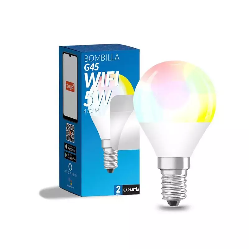 Bombilla LED Inteligente Smart G45 E14 Dimable CCT+RGB 6W WiFi Compatible  con Alexa y Google Home • IluminaShop