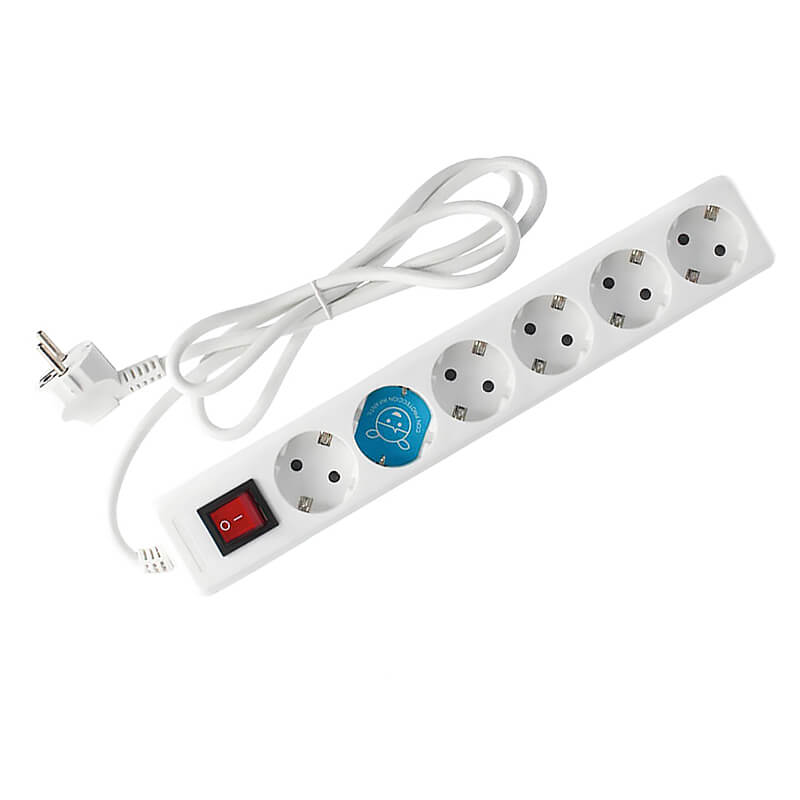 Regleta de 6 Enchufes + Interruptor Blanca (1.5 Metros) + Protección  Infantil • IluminaShop