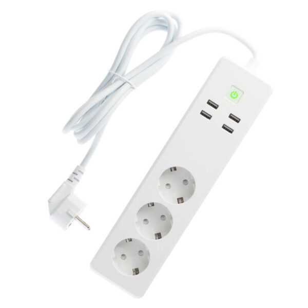 Regleta Ladrón Inteligente WiFi de 3 Enchufes + 4 USB + Interruptor Blanca  (1.75 Metros) + Protección Infantil • IluminaShop